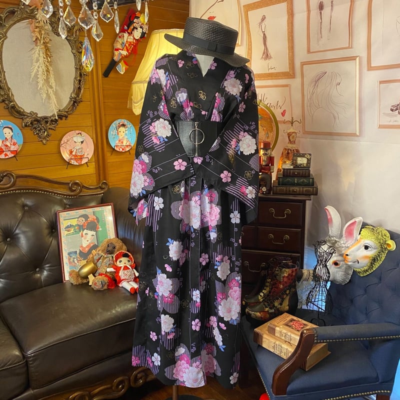 和洋折衷 浴衣 リメイク ワンピース ドレス 太ゴムコルセットベルト