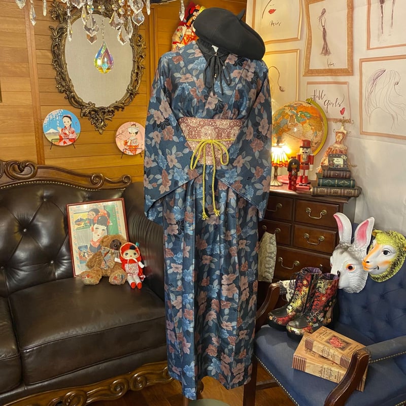 ハンドメイド】銘仙 着物リメイク 八分袖 チュニック （ハンドメイド 