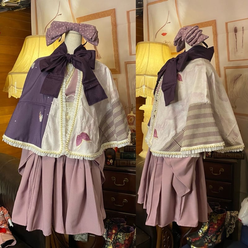 和洋折衷 単衣着物 ミニ丈 ワンピース ドレス 和ロリ 2部式作り帯