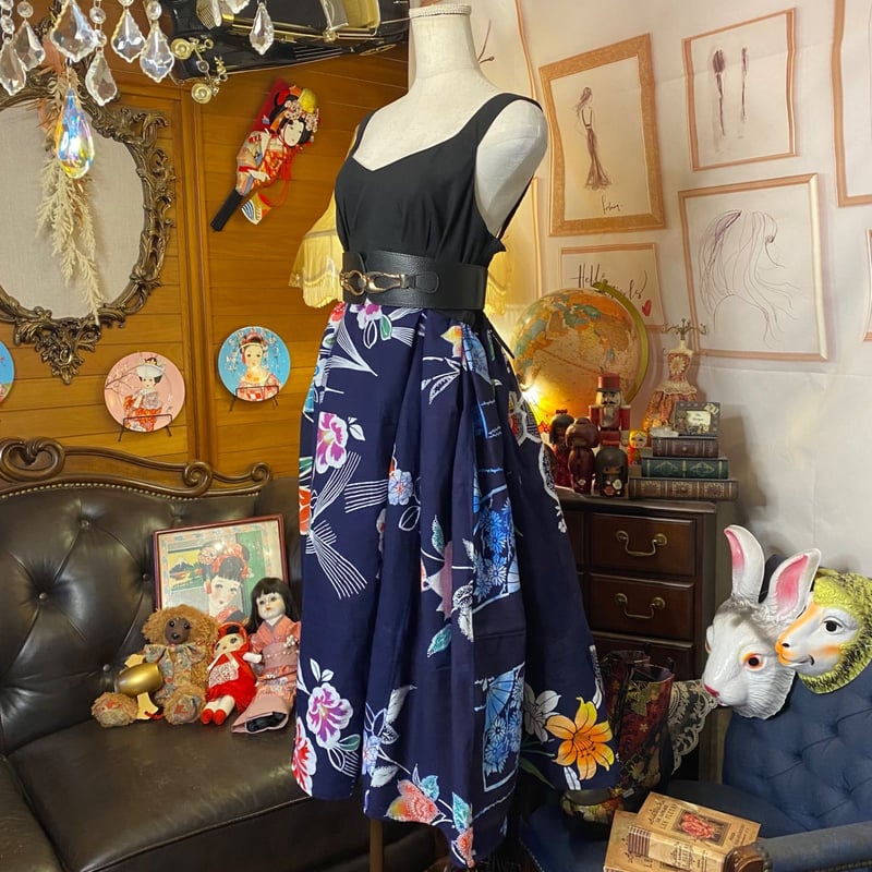 ファッションなデザイン 浴衣 和洋折衷 ロング リメイク パッチワーク ワンピース ワンピース