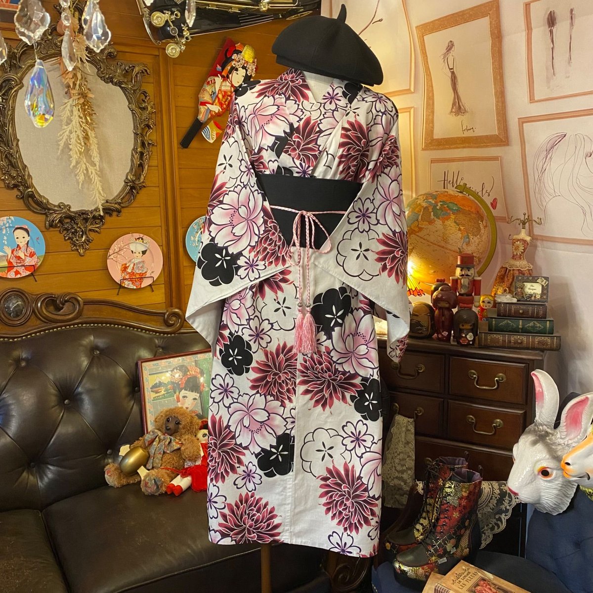 和洋折衷 浴衣 リメイク ワンピース ドレス 帯サッシュベルト