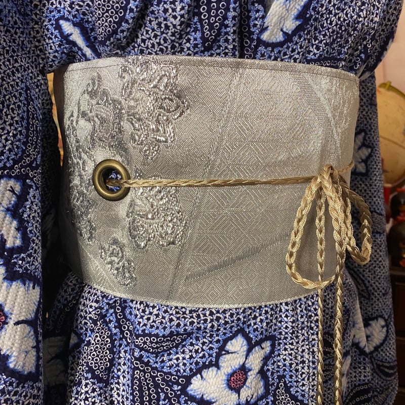 リップル絞り浴衣リメイク ロング ワンピース／ドレス／帯サッシュ