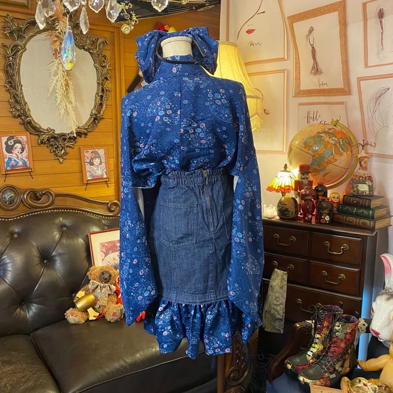 和洋折衷 着物 リメイク セットアップ ツーピース 2部式 コラージュ  