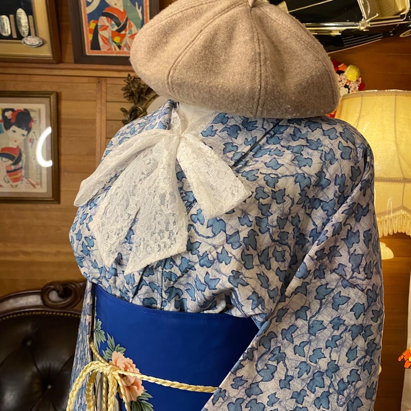 和洋折衷 レトロ 古着 洗える 化繊 着物 和 モダン ハンドメイド 