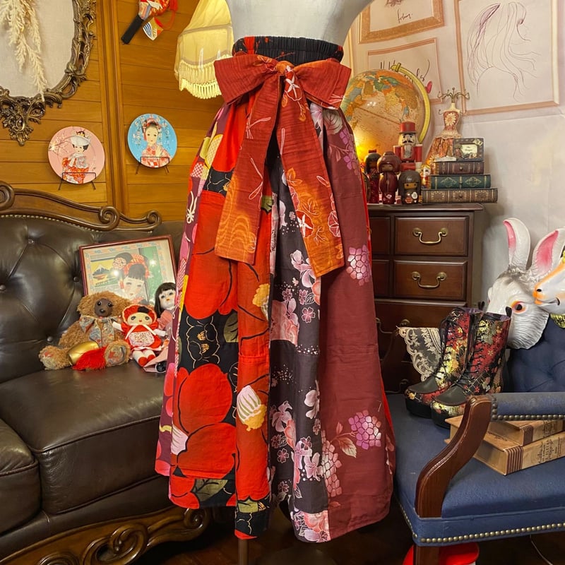 浴衣リメイク93番　浴衣地パッチワーク単衣スカジャン風 浴衣リメイク93番 浴衣地パッチワーク単衣スカジャン風