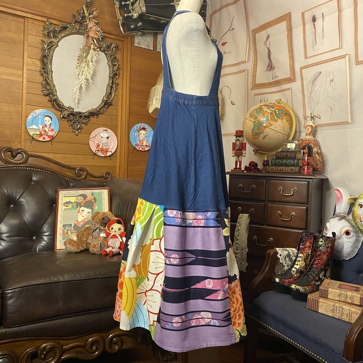 和洋折衷 浴衣 ロング サロペット オールインワン パッチワーク