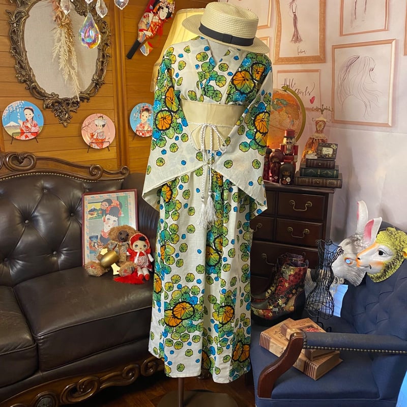 和洋折衷 浴衣 リメイク ワンピース ドレス 帯サッシュベルト 和洋折衷 浴衣 リメイク ワンピース ドレス 帯サッシュベルト