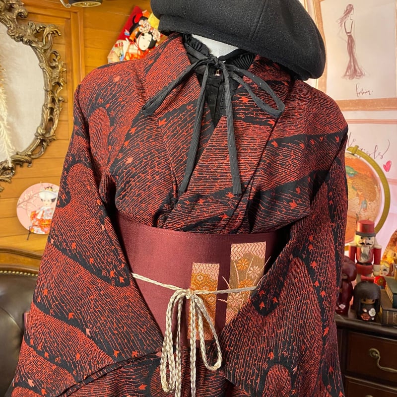 和洋折衷 着物 リメイク ワンピース ドレス 名古屋帯サッシュベルト  