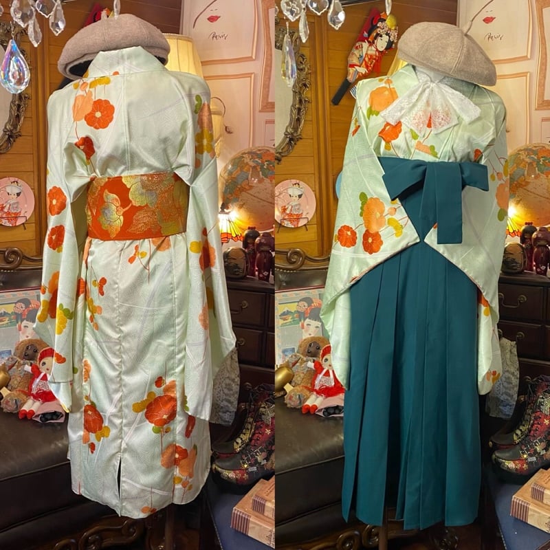 着物　振袖　ワンピース　ドレス　大きいサイズ　正絹　リメイク　ハンドメイド 和洋折衷 二尺袖/振袖 着物 袴 リメイク ワンピース ドレス