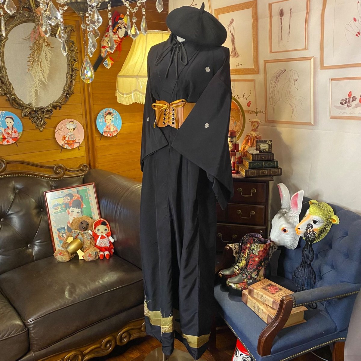 和洋折衷 黒留袖 着物 リメイク ワンピース ドレス ハンドメイド