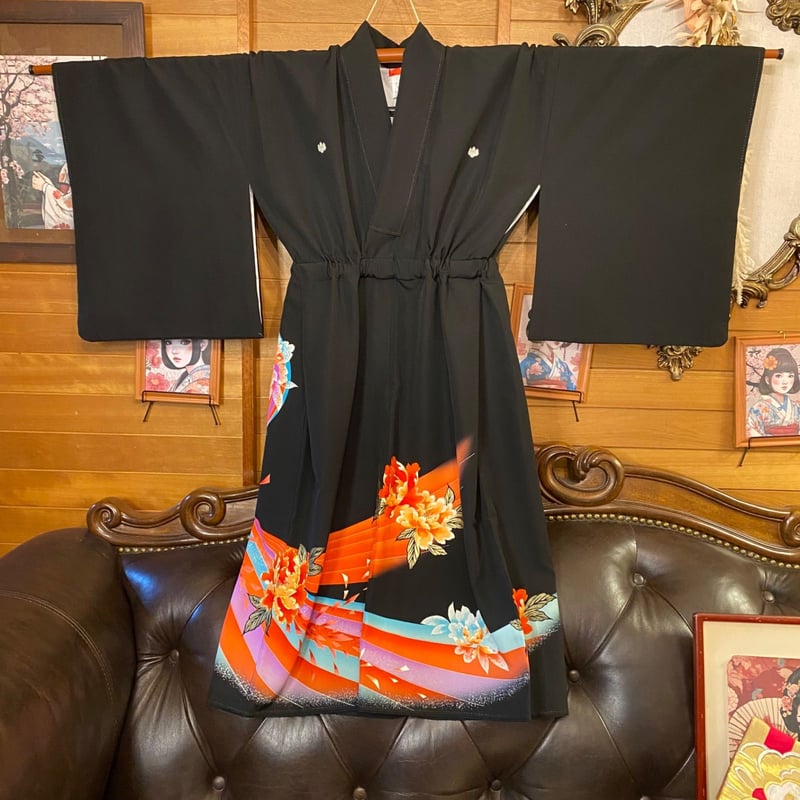 黒留袖 着物 リメイク ワンピース ドレス 洗える 化繊 二/2部式お太鼓 黒留袖 着物 リメイク ワンピース ドレス 洗える 化繊 二/2部式お太鼓