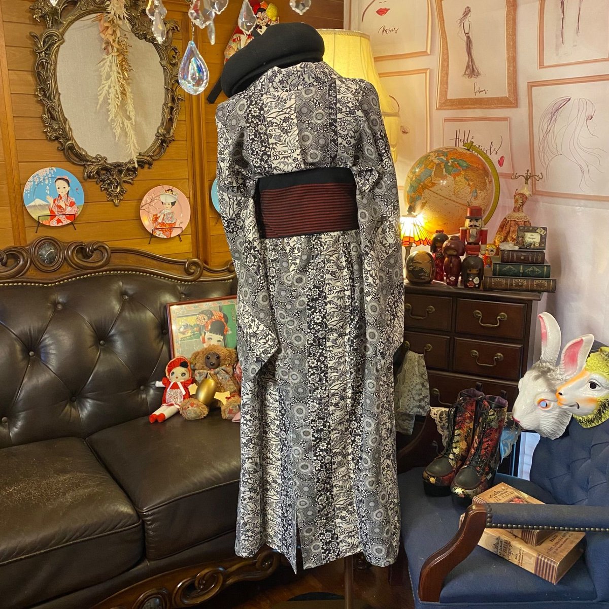 和洋折衷 単衣着物 リメイク ロング 丈 ワンピース ドレス 和洋折衷 単衣着物 リメイク ロング 丈 ワンピース ドレス