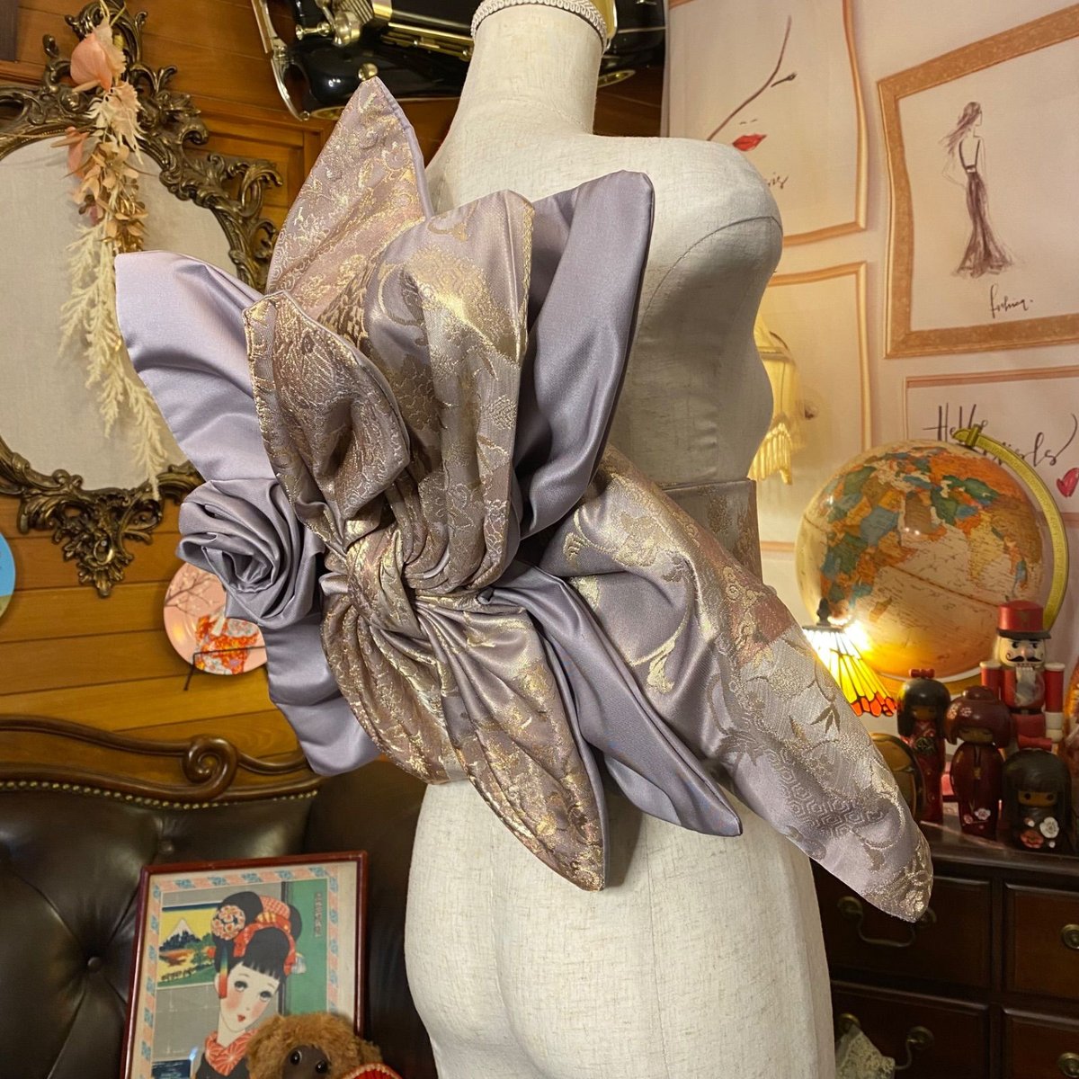 和洋折衷 2部式作り帯 リメイク 和 モダン ハンドメイド レトロ 2B-5  