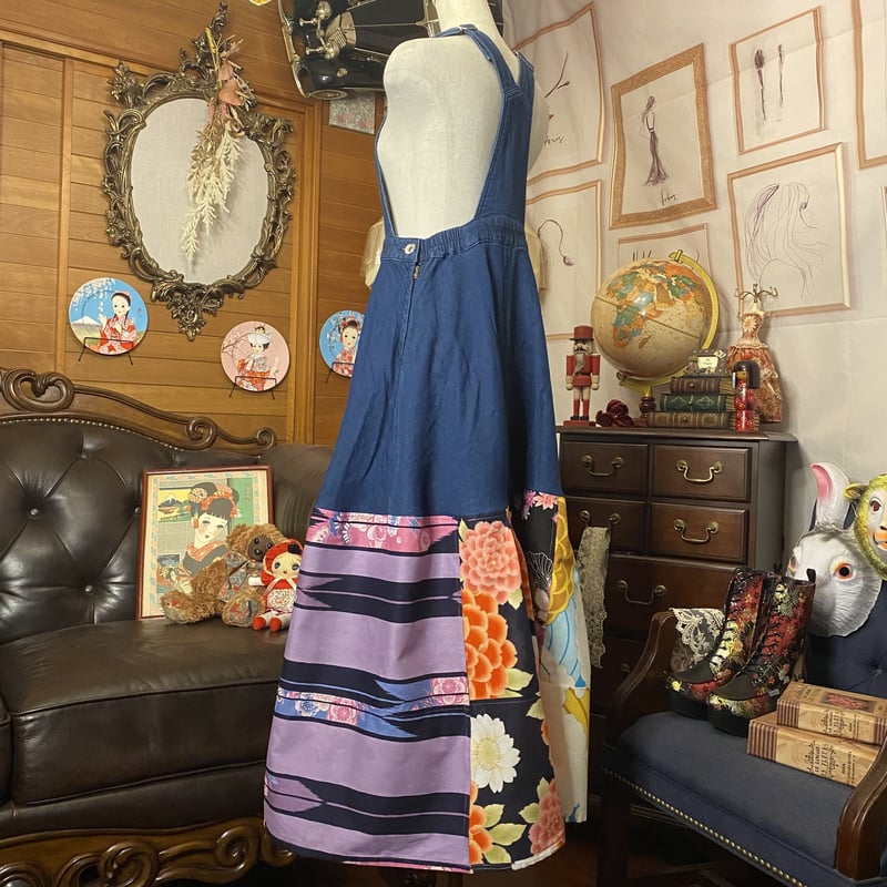 和洋折衷 レトロ古着 浴衣 ハンドメイド リメイク 和 切り替え