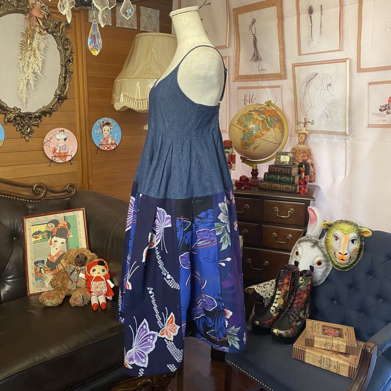 和洋折衷 レトロ古着 浴衣 ハンドメイド リメイク 和 切り替え