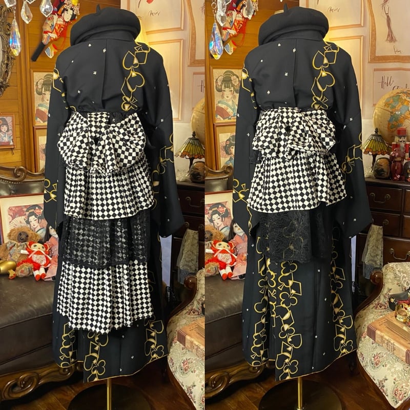 着物 ロング ワンピース ドレス ハンドメイド リメイク 重ね衿 襟 帯