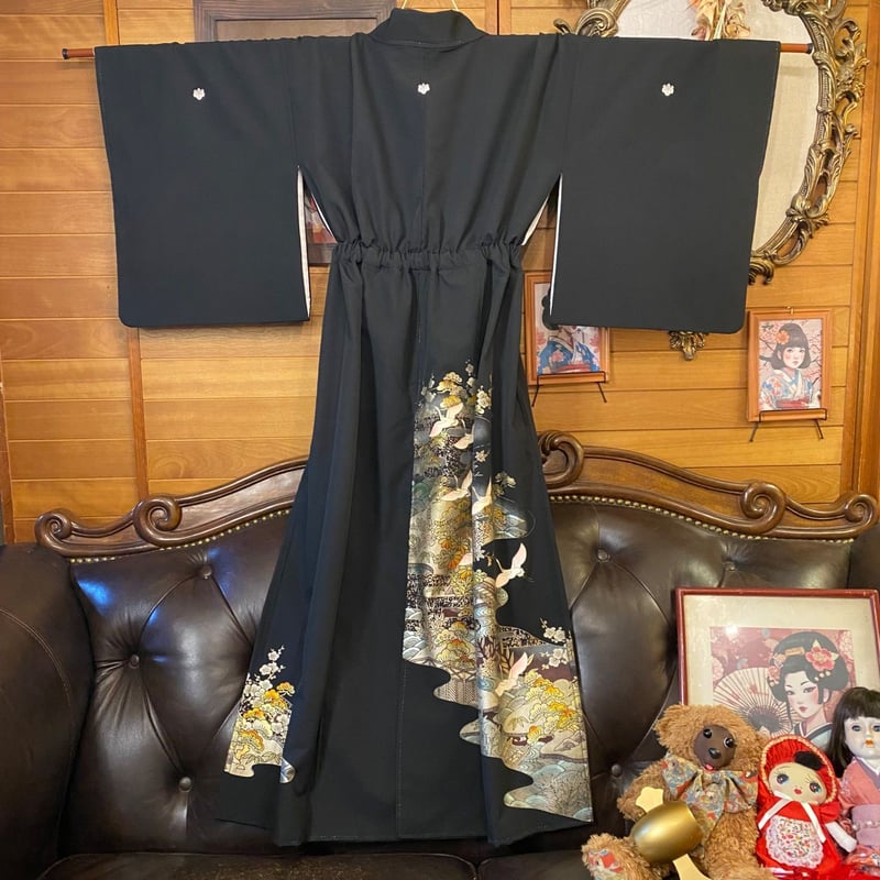 和洋折衷 黒留袖 着物 リメイク ロング 丈 ワンピース ドレス 洗える