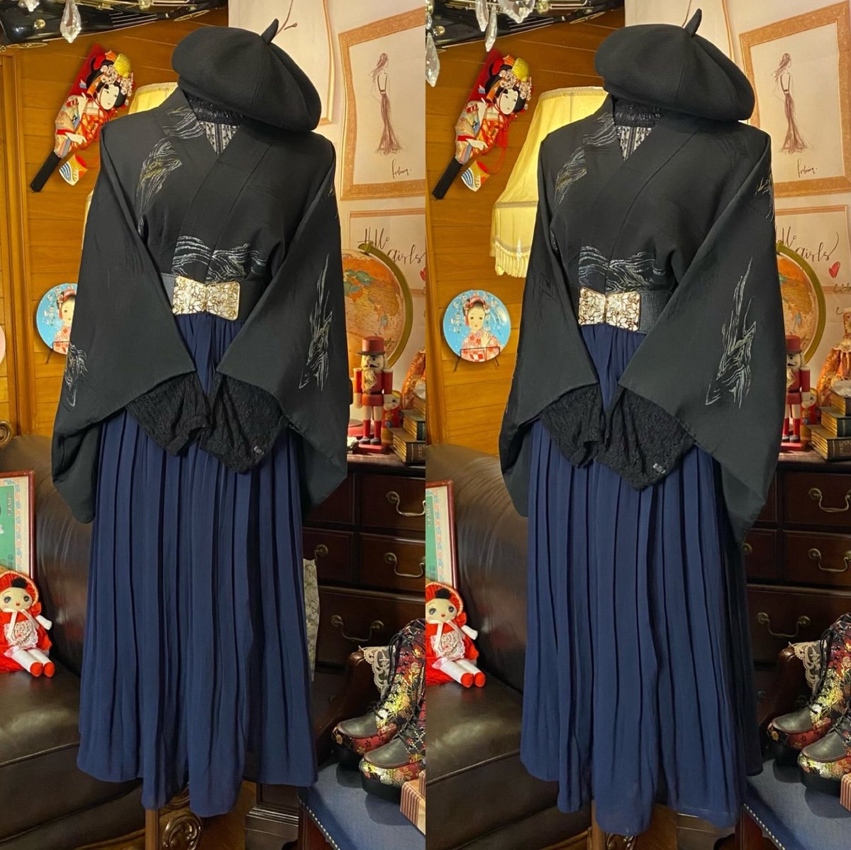 和洋折衷 コーディネート 黒絵羽織コーデ まとめ売り レトロ 