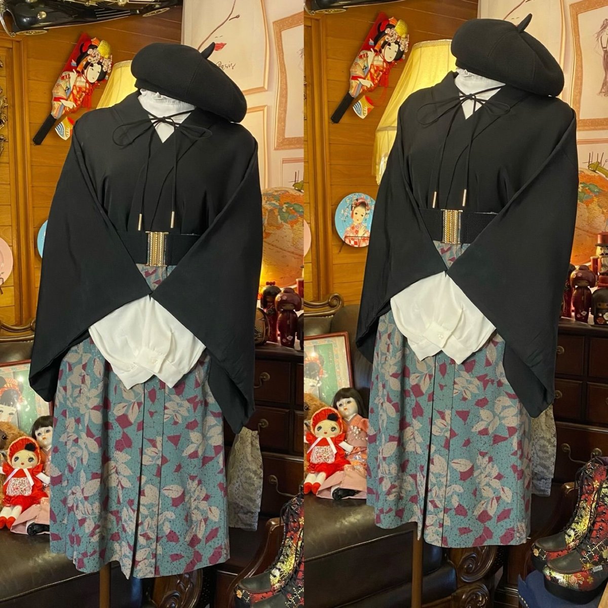 和洋折衷 コーディネート 黒羽織コーデ まとめ売り レトロ クラシカル 和装 セレクト 黒/ブラック×モノクロボタニカル柄系 4点セット  C-509の通販 by みずたま畑【和洋折衷リメイク工房】｜ラクマ