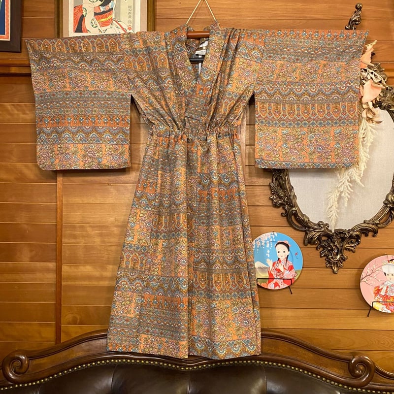 和洋折衷 レトロ 古着 洗える 化繊 着物 和 モダン ハンドメイド