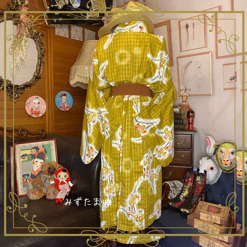 和洋折衷 レトロ 古着 夏 浴衣 和 ハンドメイド リメイク ワンピース