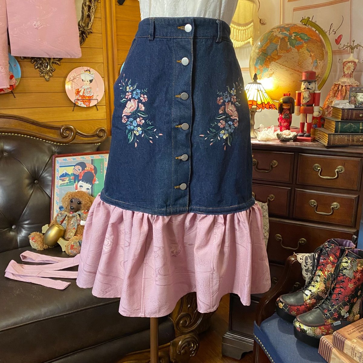 和洋折衷 着物 リメイク セットアップ ツーピース 2部式 コラージュ  