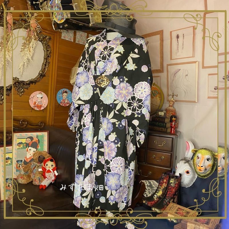 和洋折衷 レトロ 古着 夏 浴衣 和 ハンドメイド リメイク ワンピース