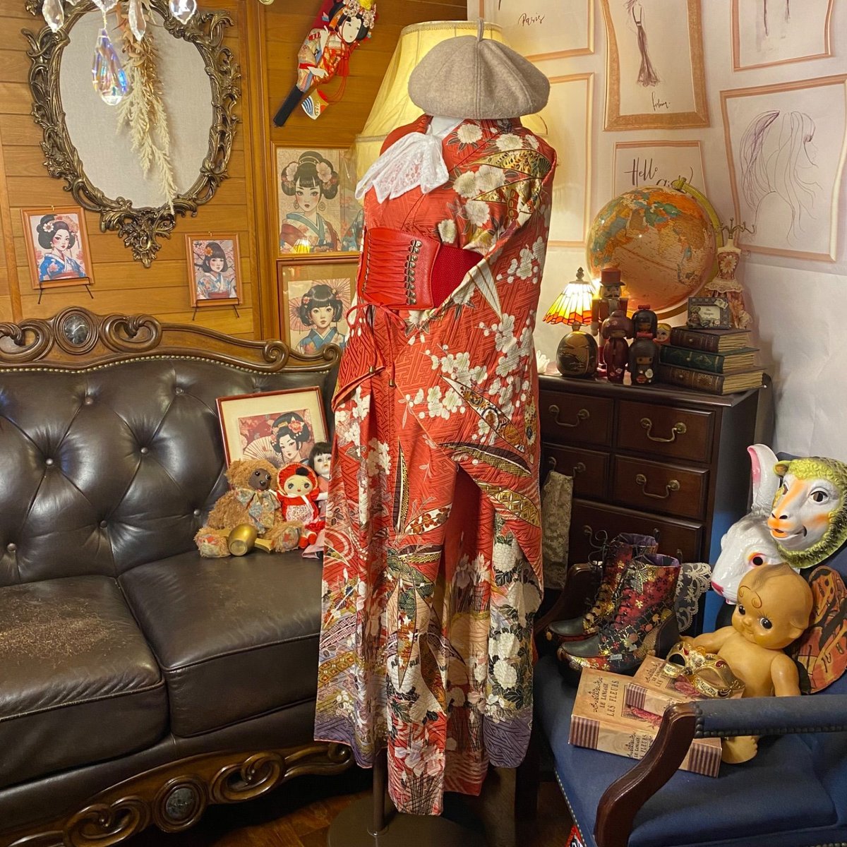 リメイク 振袖着物ワンピース 和洋折衷 ハンドメイド レトロ リメイク 振袖着物ワンピース 和洋折衷 ハンドメイド レトロ