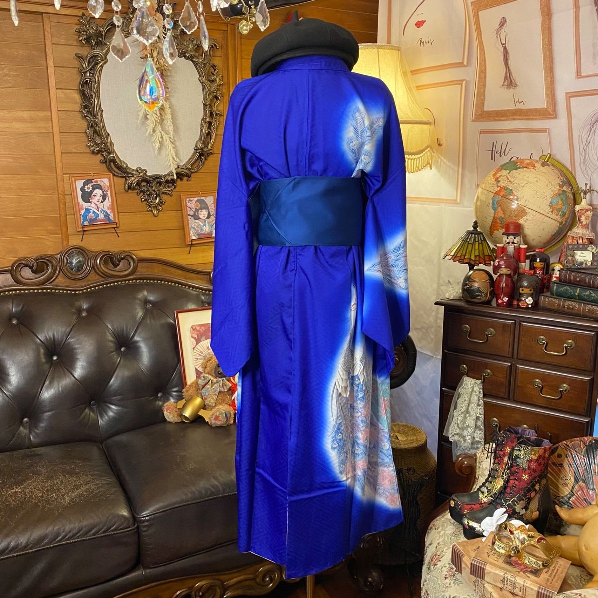 訪問着 着物 リメイク ロング ワンピース ドレス 帯サッシュベルト