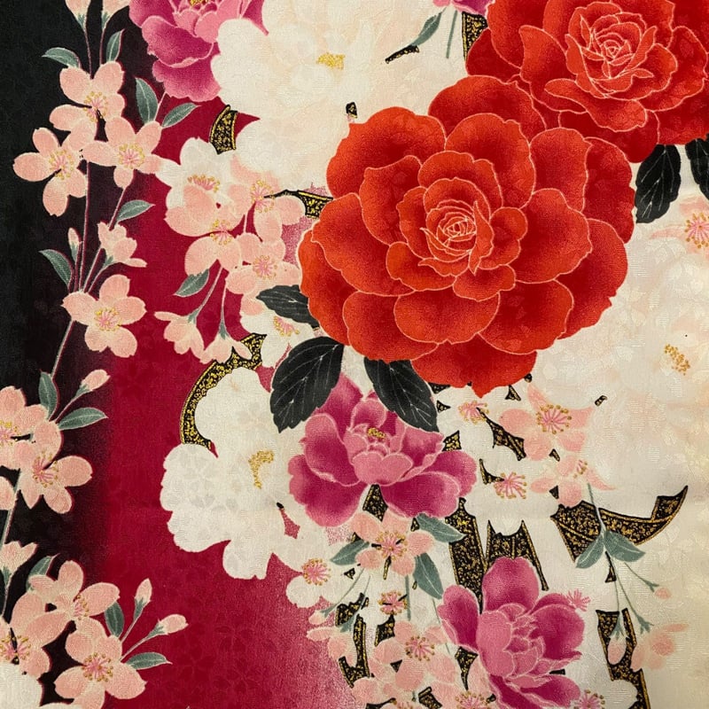 振袖 着物 ロング ワンピース ドレス 2部式バラ/ローズ作り帯 リメイク
