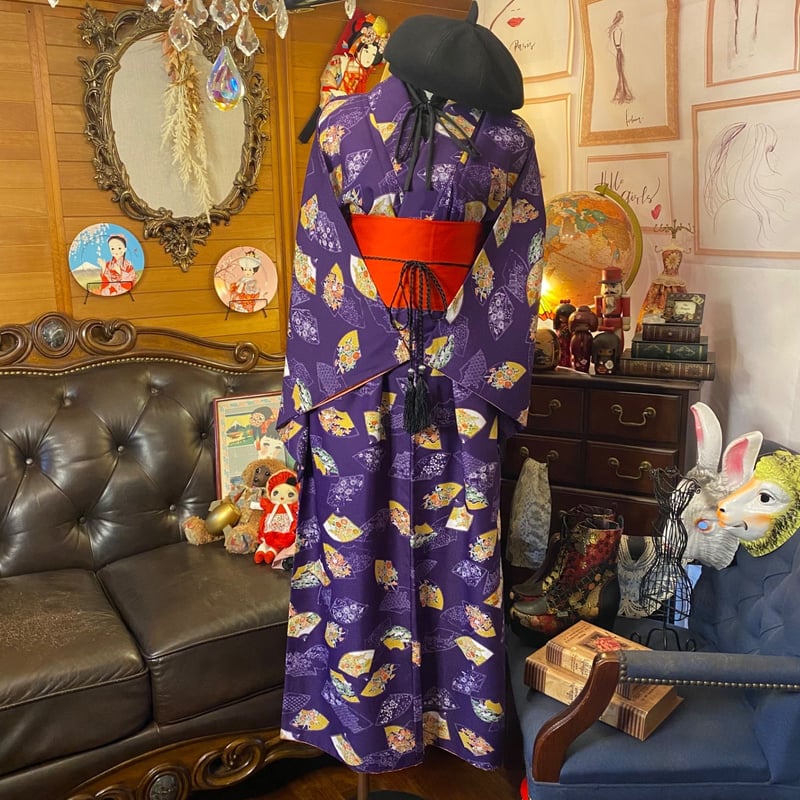 和洋折衷 着物 リメイク ワンピース ドレス 帯サッシュベルト 洗える 