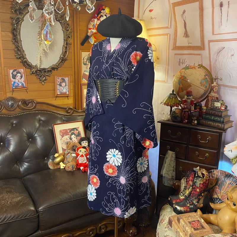 浴衣リメイク ワンピース ドレス 和洋折衷 レトロ 古着 ハンドメイド