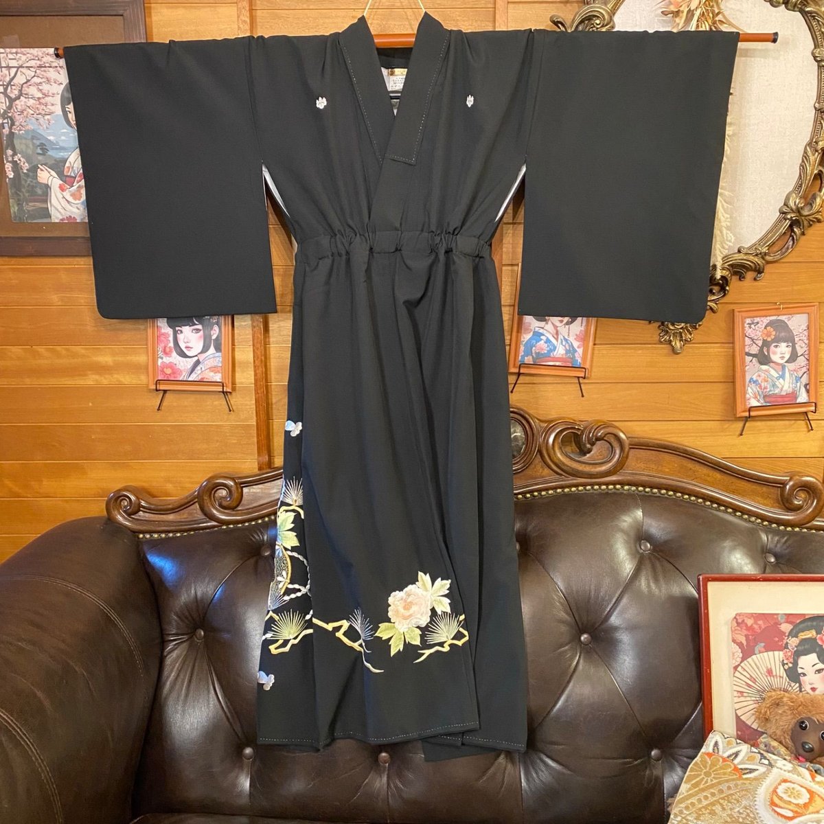 黒留袖 着物 リメイク セミロング ワンピース ドレス 洗える 化繊 二/2