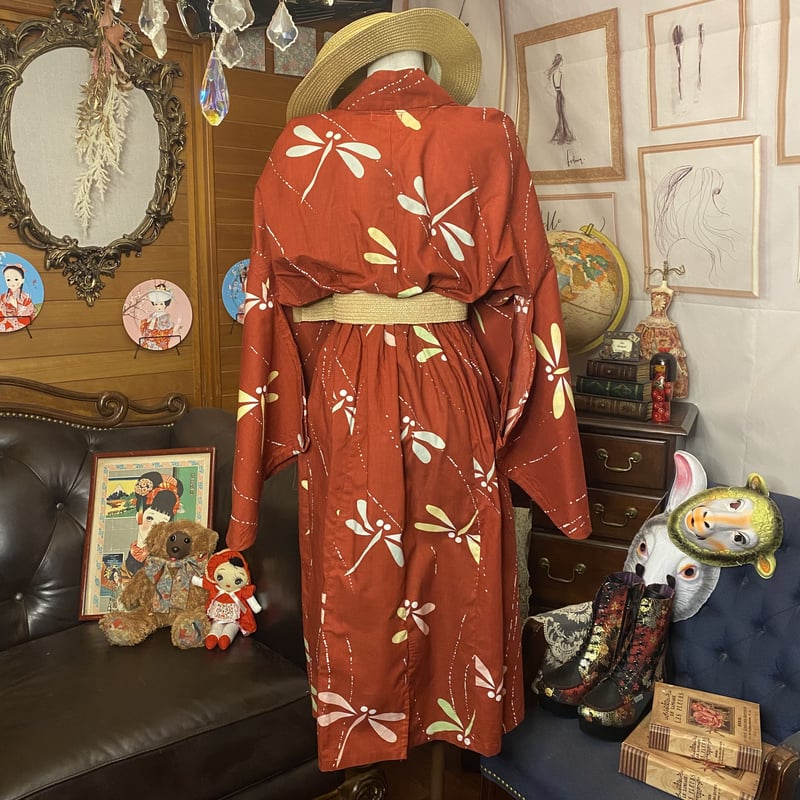 和洋折衷 レトロ 古着 トンボ とんぼ 浴衣 和 モダン ハンドメイド
