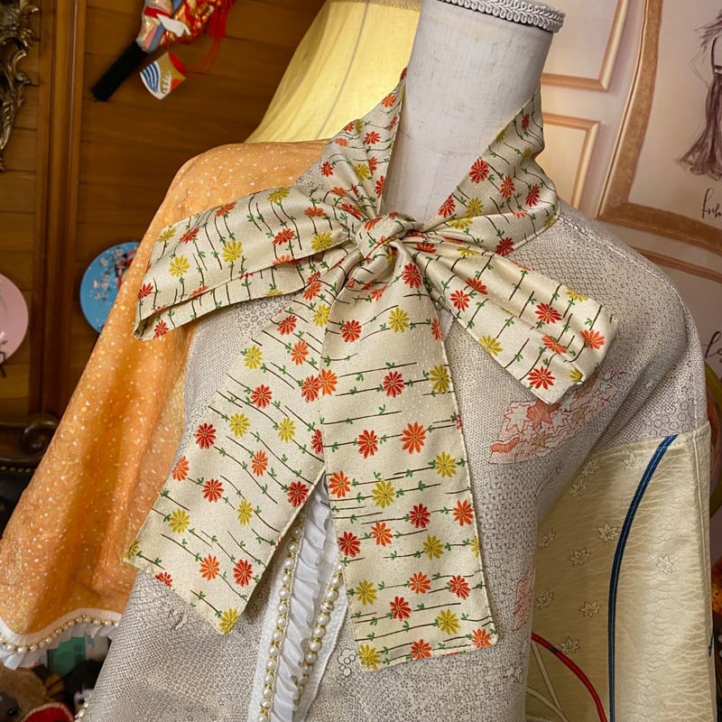 和洋折衷 着物 リメイク ポンチョ ケープ 和装コート パールフリル  