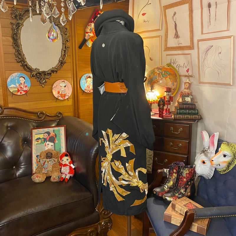 436 着物リメイクロングワンピース　黒留袖 436 着物リメイクロングワンピース 黒留袖