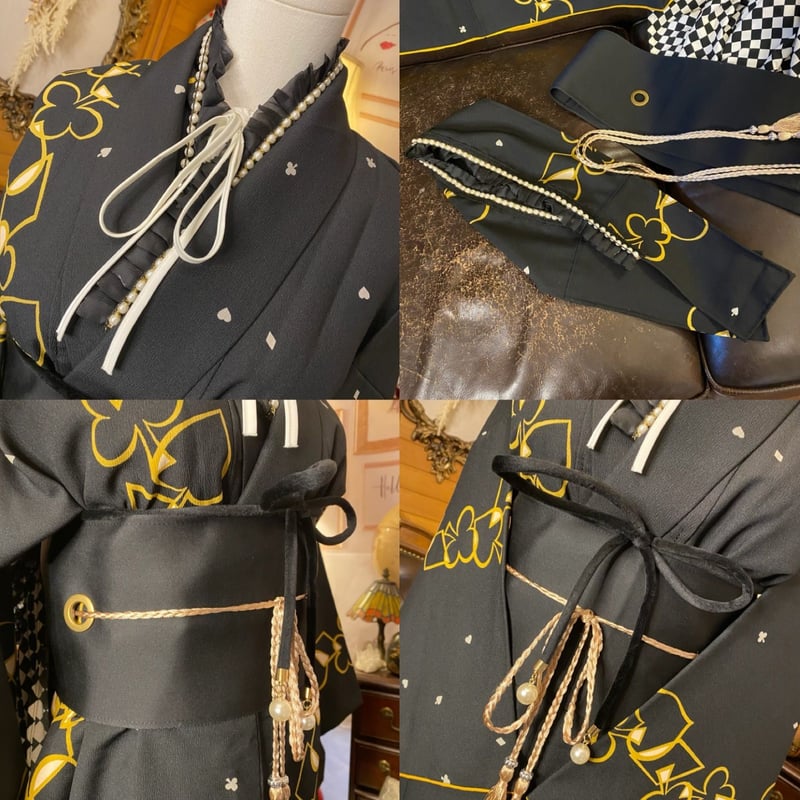 着物 ロング ワンピース ドレス ハンドメイド リメイク 重ね衿 襟 帯