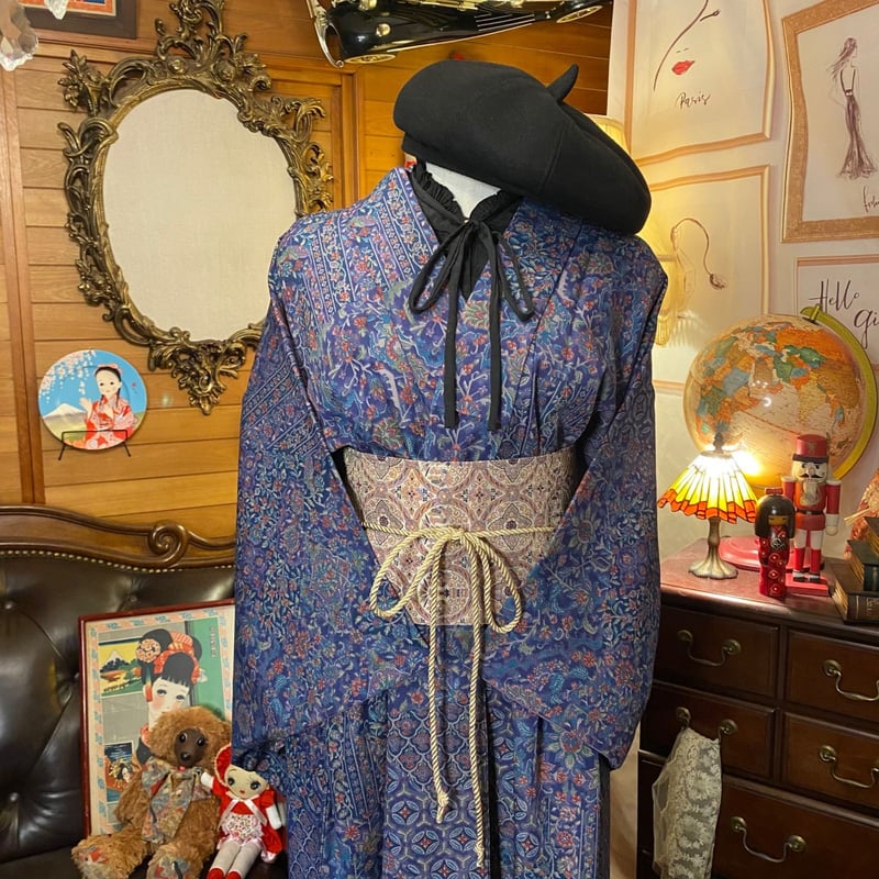 辻ヶ花　お着物　リメイク　ロングワンピース　腰紐リボン付き　ハンドメイド お着物 振袖 辻ヶ花 リメイク ロングワンピース ハンドメイド