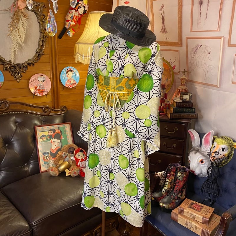 和洋折衷 レトロ 古着 浴衣 和 モダン ハンドメイド リメイク 