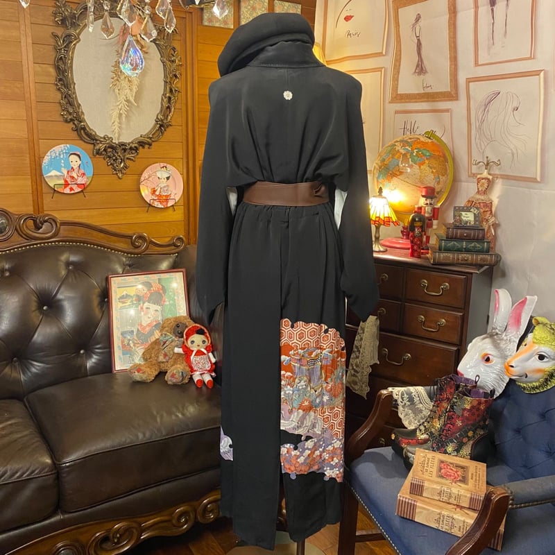 和洋折衷 レトロ 古着 黒留袖 着物 和 モダン ハンドメイド リメイク