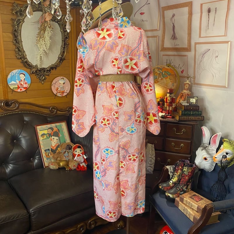 和洋折衷 浴衣 リメイク ワンピース ドレス 帯サッシュベルト レトロ