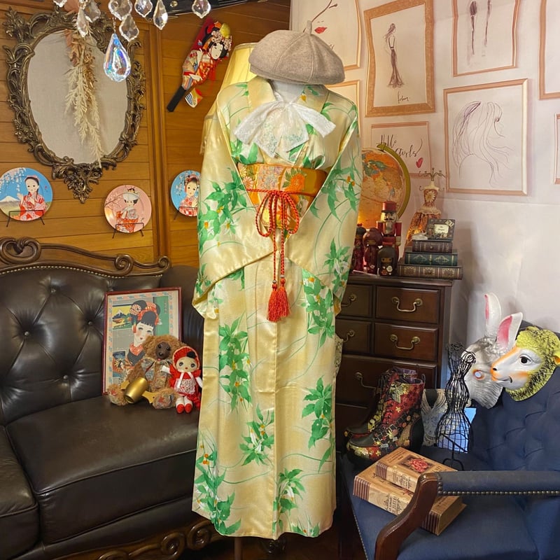 和洋折衷 着物 リメイク ワンピース ドレス 名古屋帯サッシュベルト  