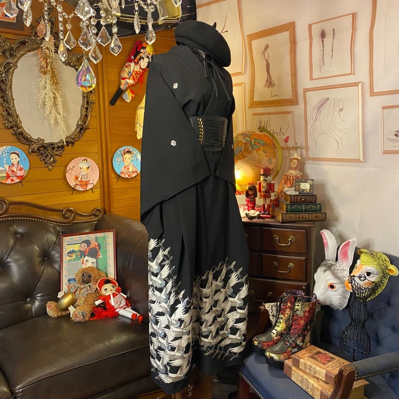 和洋折衷 黒留袖 着物 リメイク ワンピース ドレス ハンドメイド