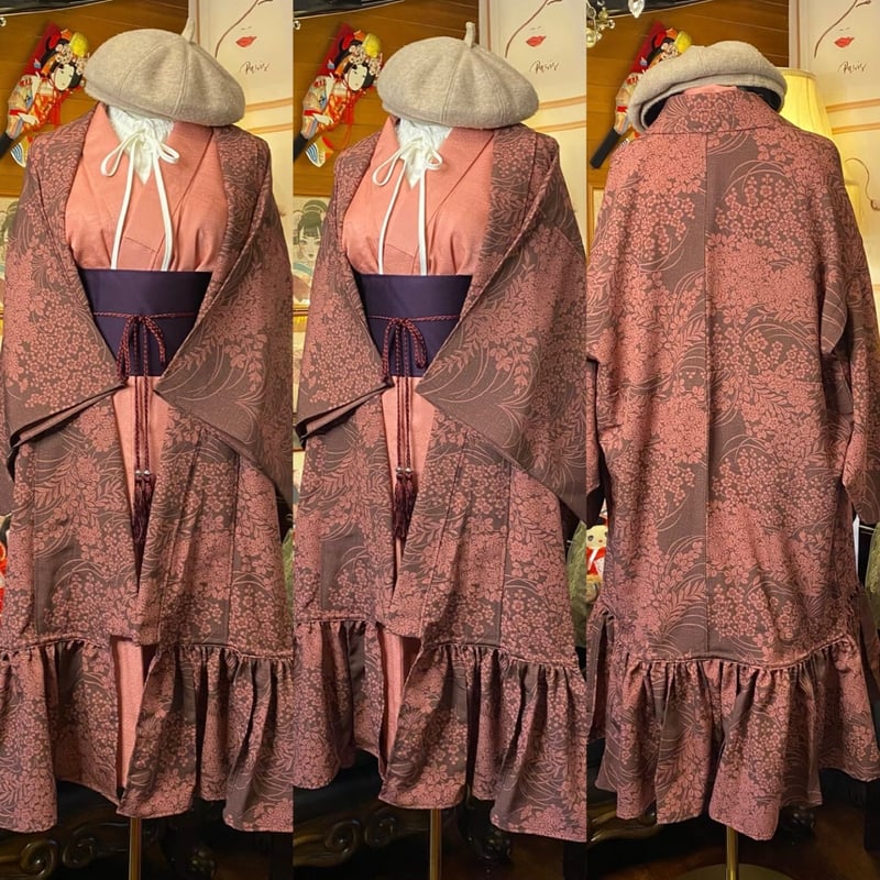 着物 ワンピース ドレス ガウン 羽織り ハンドメイド リメイク 帯