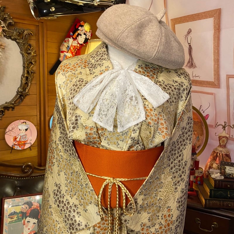 和洋折衷 レトロ 古着 洗える 化繊 着物 和 モダン ハンドメイド 