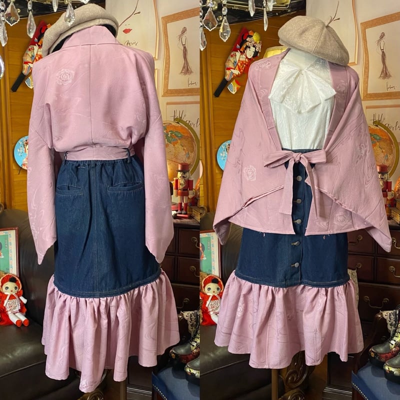 和洋折衷 着物 リメイク セットアップ ツーピース 2部式