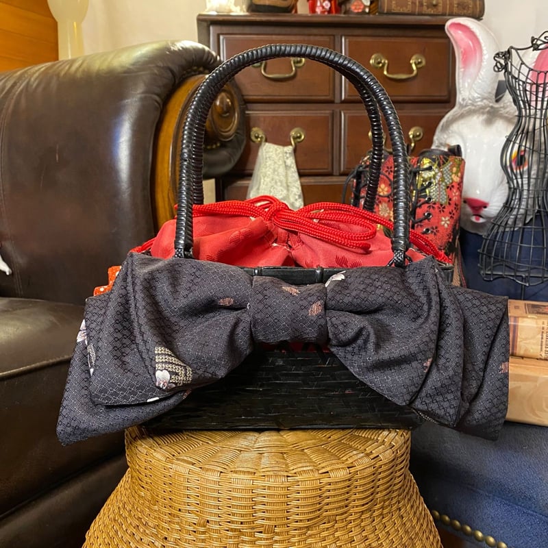 和洋折衷 着物 籠 かごバッグ 巾着 ハイカラおりぼん リメイク 和  