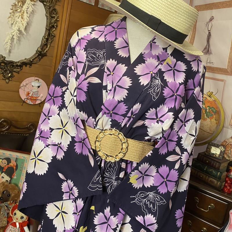 和洋折衷 レトロ 古着 桜 さくら 蝶々 浴衣 和 モダン