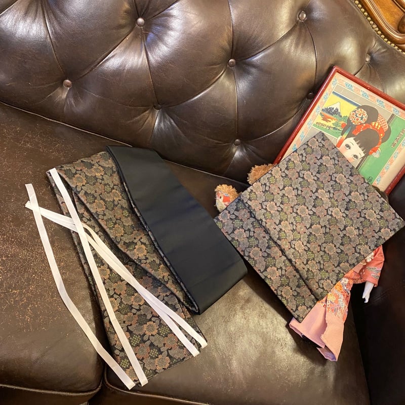 和洋折衷 2部式作り帯 京袋帯 お太鼓 リメイク ハンドメイド 和 レトロ  