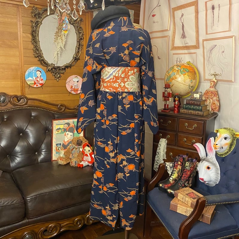 和洋折衷 レトロ 古着 洗える着物 和 モダン ハンドメイド リメイク 